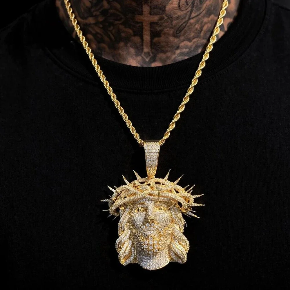 Gold  Iced Out Jesus Piece 24inch rope chain (choose silver or gold)